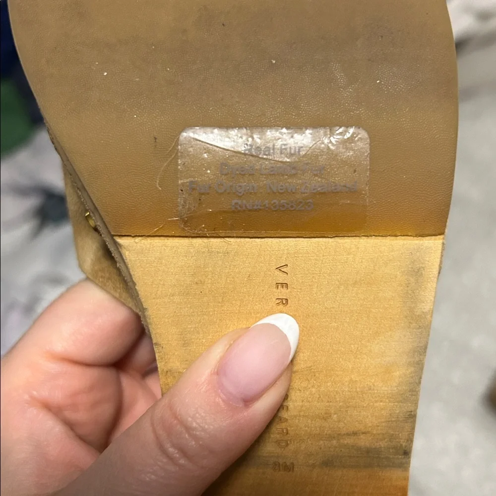 Veronica Beard Tan Suede Slide Sandals with Lamb Fur - 8 - Picture 6 of 6